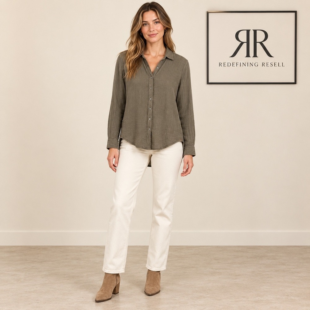 Xirena Beau Button Down Shirt Olive Green Double Gauze Cotton XS Made in USA